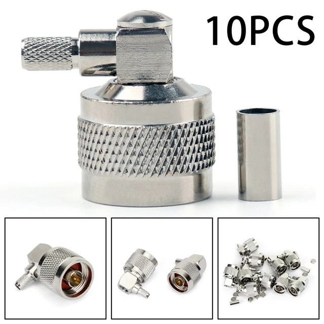 10Pcs Connettore N Male Crimp 90° RG58 RG142 LMR195 RG400 Cavo Right Angle