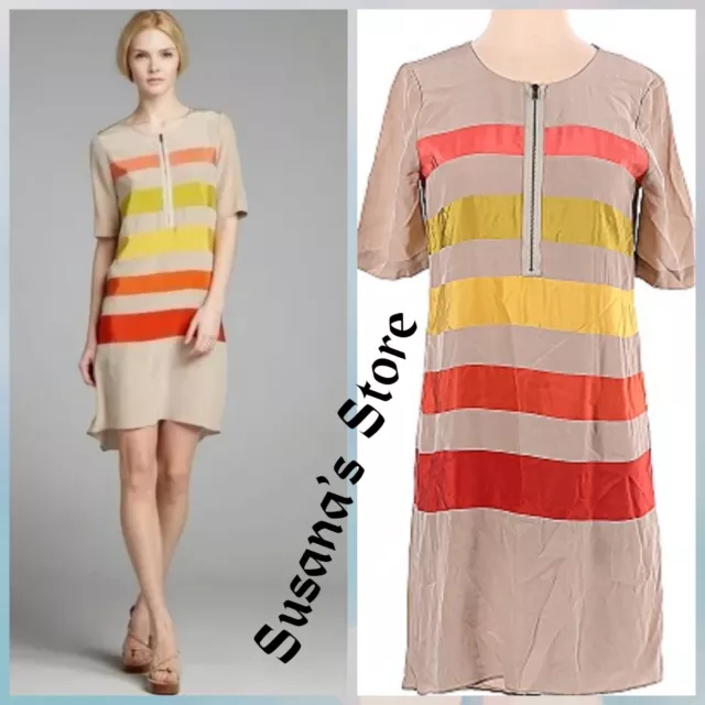 NWT BCBG MAXAZRIA Tina Pumice Combo Hi-Low Silk Stripe Shirt Dress SIZE S