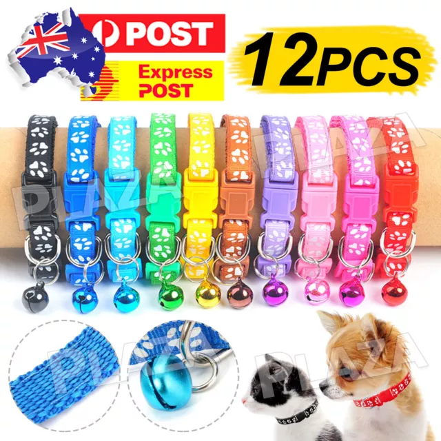 12 PCs Whelping ID Dog Cat Collar Bell Colours Pet Puppy Kitten Adjustable AU