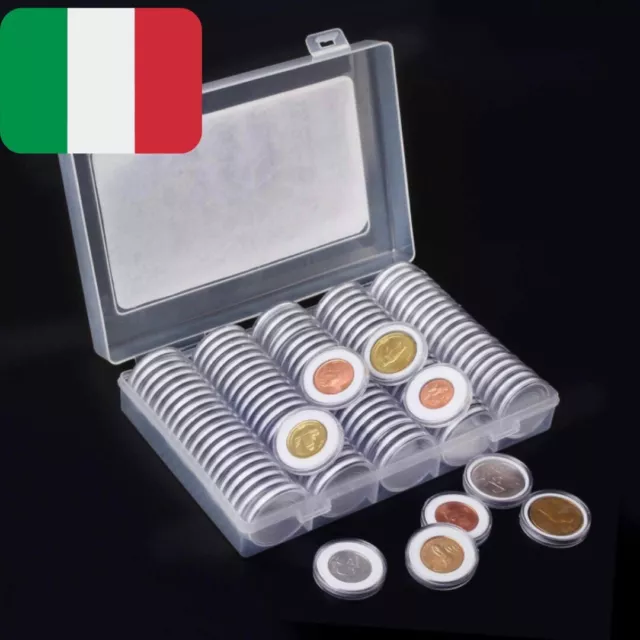 100 Capsule Portamonete E Valigetta, Raccoglitore Per Monete 2€ Euro Custodia