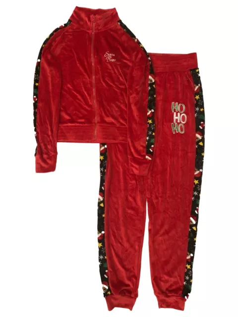 Womens (Jrs) Red Velvet Santa Kitty Cat Holiday Track Suit Pants & Jacket