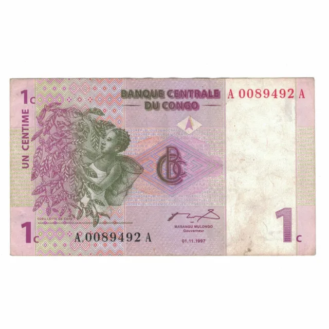 [#144979] Banknote, Congo Democratic Republic, 1 Centime, 1997, 1997-11-01, KM:8