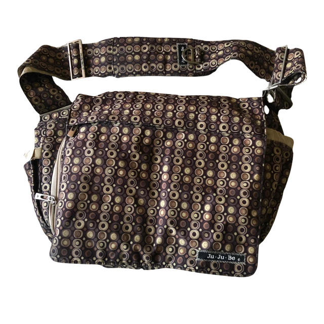 JuJuBe Tote Diaper Messenger Bag Change Pad Key Fob Wallet Geometric Brown Gold