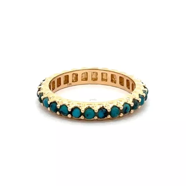 Estate 14k Yellow Gold Natural Blue Turquoise Prong Eternity Stackable Band Ring