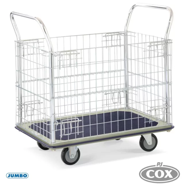 Jumbo Flat Bed Trolley HL113 Small Platform Truck with Folding Wire Mesh Sides