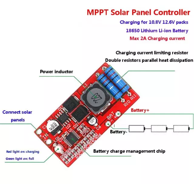 Módulo cargador de batería de litio 3S MPPT controlador de panel solar alimentación LED