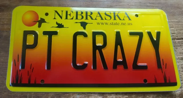 Nebraska Vanity License Plate # PT CRAZY - Part Crazy - Full Blown or Bat Crazy