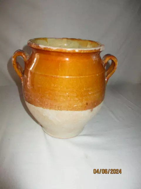 ANCIEN POT A GRAISSE, CONFIT EN TERRE CUITE VERNISSEE JAUNE -pour deco EN L'ETAT