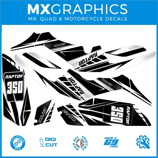 🔴Yamaha Raptor 350 Quad 04-14 FREE Name. Decals Graphics Stickers Black classic