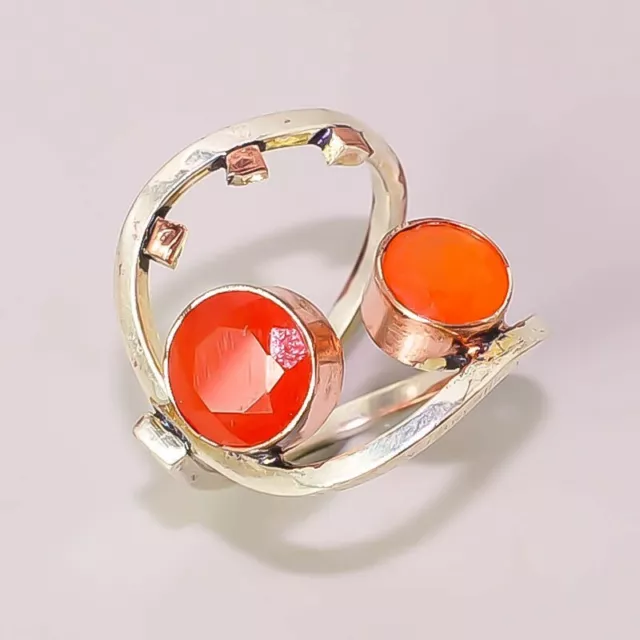 Faceted Carnelian Two Tone Handmade Jewelry 925 Sterling Silver Plated Ring 8