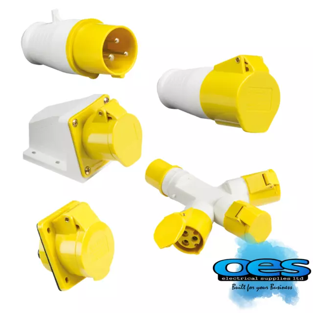 110V 16A 3 Pin Yellow Industrial Plugs & Sockets Caravan Camping Ip44 Hook-Ups