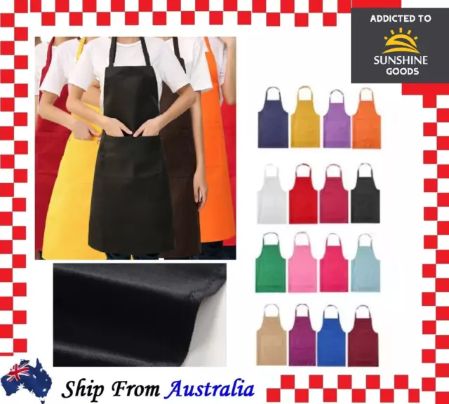 Plain Apron Bib Washable Pocket Butcher Waiter Chef Kitchen Cooking Craft AUS