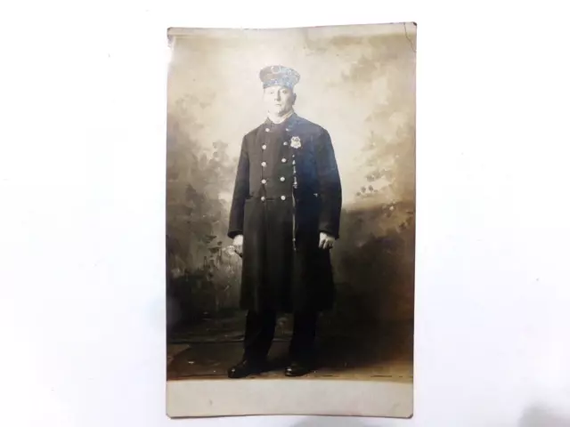 Rppc Policeman,Uniform,Badge,Hat,Azo,Cleveland,Lorain