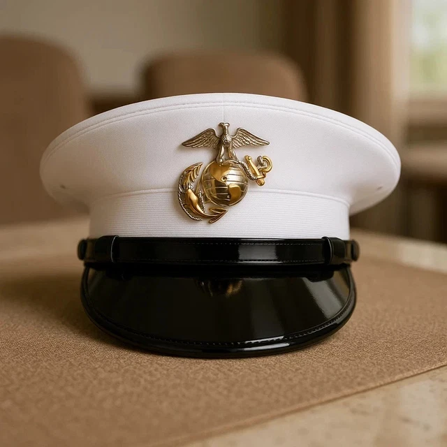 USMC MARINE CORPS Dress Blue Enlisted Vinyl Service White Dress Cap Hat  $59.75 - PicClick