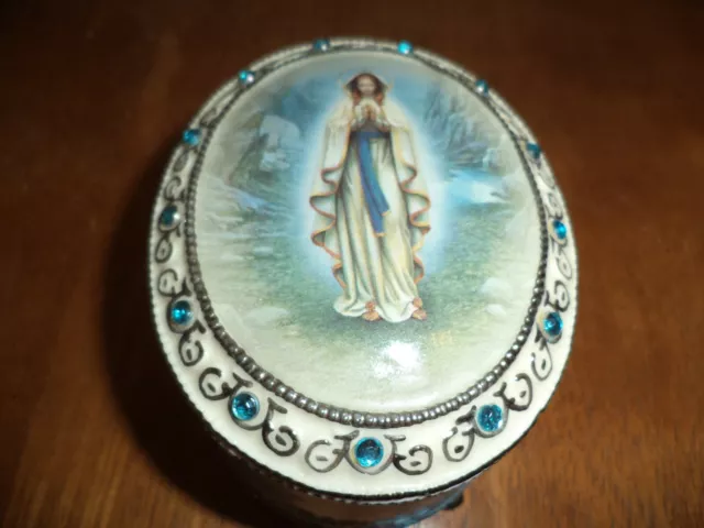 Vintage Ardleigh Elliott Porcelain Music Box Visions Our Lady of Lourdes  Carnado