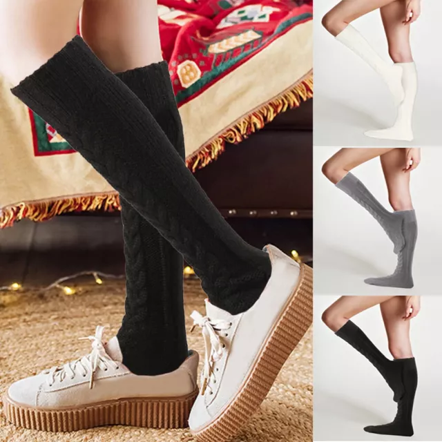 Womens Girls Winter Thigh High Over The Knee Knitted Thick Long Socks Cotton
