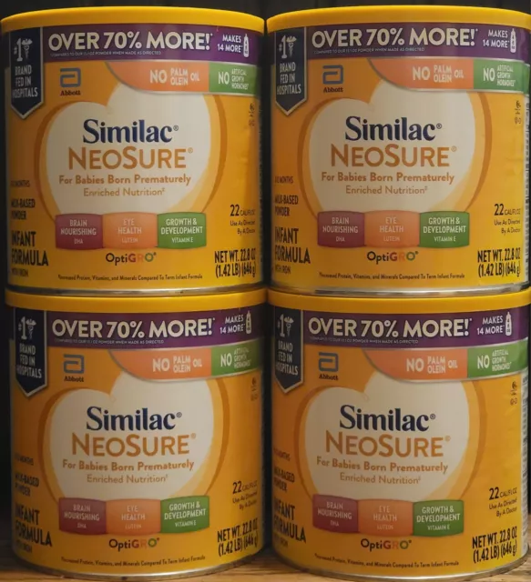 4 Medium Cans Of Similac NeoSure For Babies Born Prematurely. 22.8 Oz (1.42 LB)