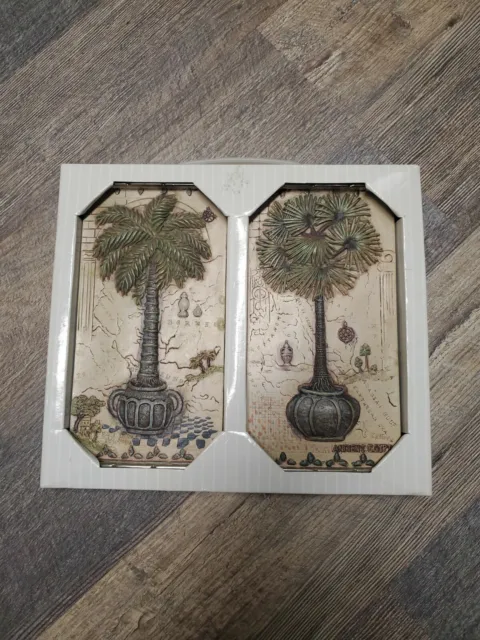 Janet Kruskamp Global Offerings Potted Palm Trees Ceramic Stone Wall Plaques