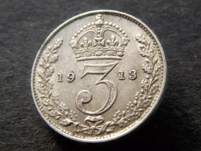 1913 Solid Sterling Silver Vintage Retro Threepence King George Britain UK C154D