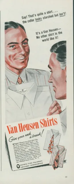 1944 Van Heusen Shirts Looks Starched Give Your Neck A Break Vintage Print Ad L6