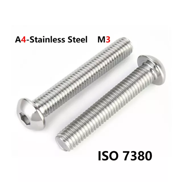 M3 Button Head Allen Screws A4 Marine Grade Stainless Steel Bolts