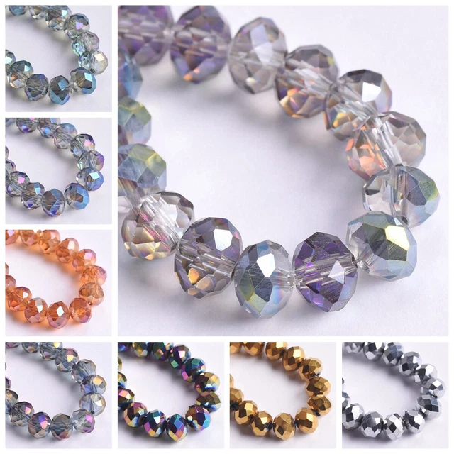 Plated Colorful Rondelle Faceted Crystal Glass 3mm 4mm 6mm 8mm 10mm 12mm 14mm...