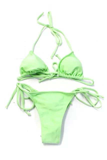 La Sirene Womens Ruched Strappy Tied Bikini Swimwear Set Green Size PS S