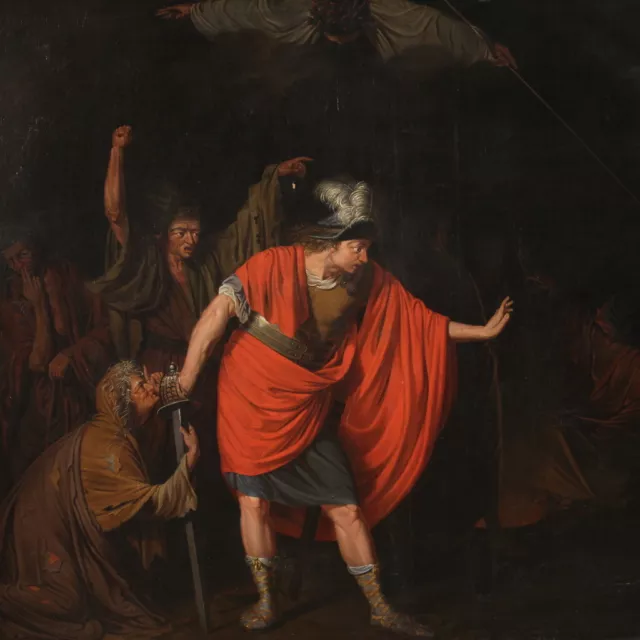 Cuadro antiguo pintura al oleo sobre lienzo Macbeth profecias de las brujas 800