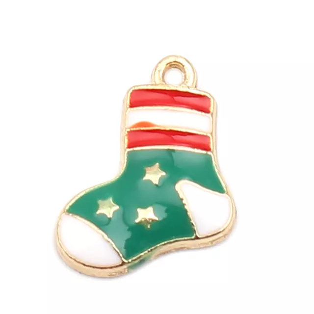 5 Cute Christmas Santa Stocking Charm Pendants with Enamel Detail FREE P&P