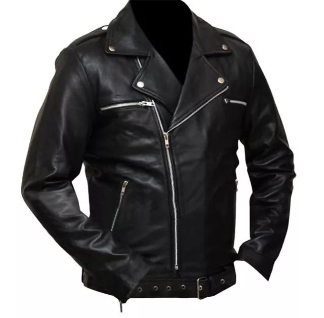 The Walking Dead Negan Jeffrey Dean Morgan Giacca in pelle Nera Tutte le Taglie