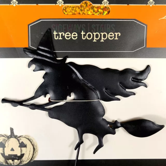 FLYING WITCH SILHOUETTE HALLOWEEN TREE TOPPER small black tin metal decoration 3