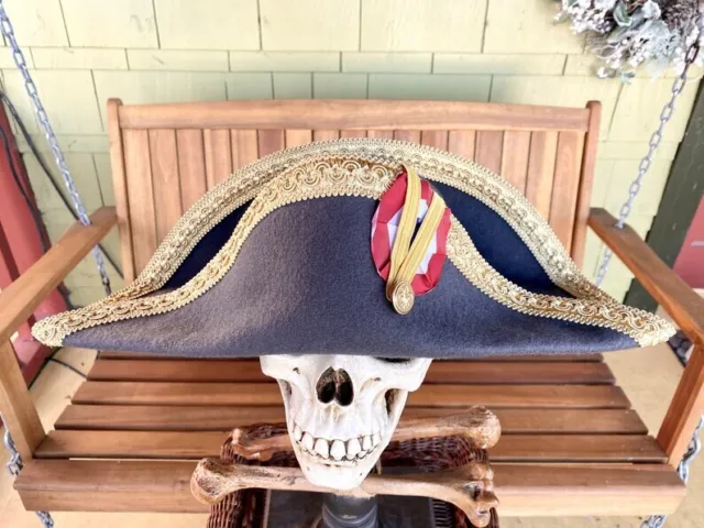 Napoleon Bicorne Hat, Napoleon War Reenacting, Historic Gray Hat With Gold Trim