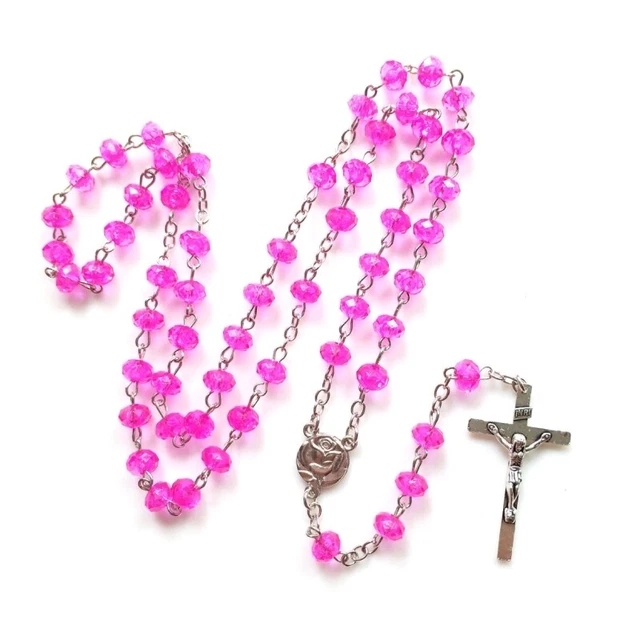 Imitation Crystal Beads Rosary Necklace Women Rose Necklace Jewelry