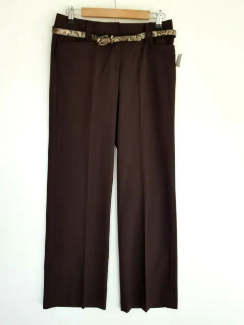Vintage Sharagano Pants Trousers 4 Brown Solid Belt Straight Leg Dress Pants New