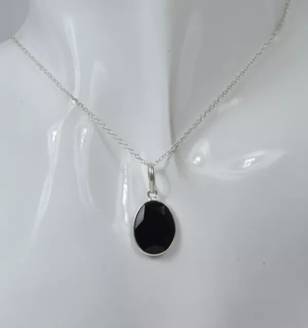 925 SOLID STERLING Silver Faceted Black Onyx Chain Pendant -19 Inch ...