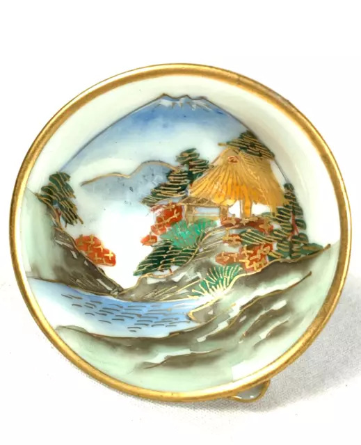 Antique Sake Cup Kutani Mt Fuji Landscape Whistling Sho Chiku Bai Motif