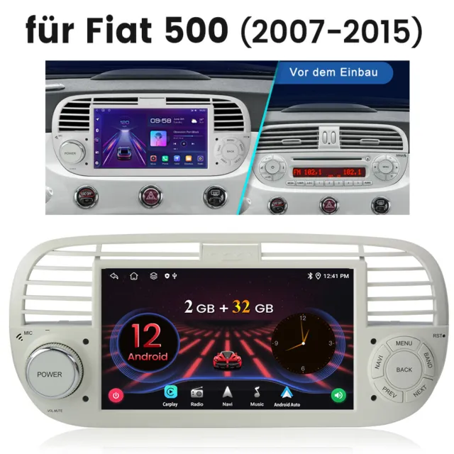 Android 12 Wireless Carplay Autoradio Navi BT WIFI FM RDS Für Fiat 500 2007-2015