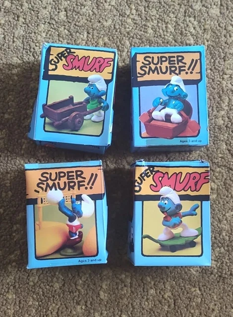 Puffi Super Smurf Schooldesk  lotto di 4 vintage Schleich Peyo joblot smurfs