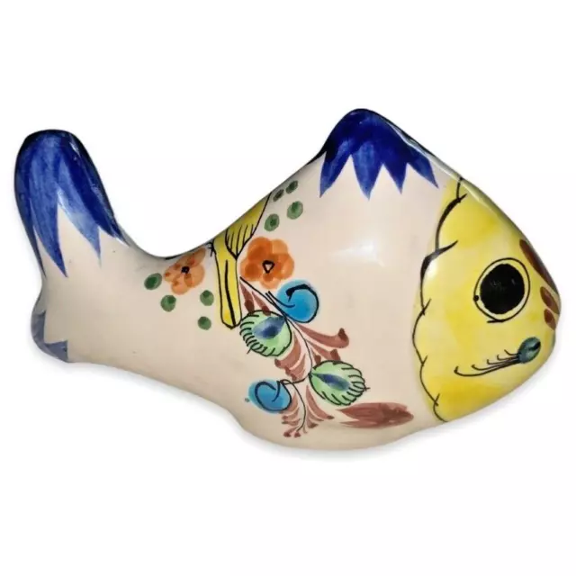 Vintage Tonala Folk Art Fish Hand Painted Ceramic Mexican Pottery Art Figurine