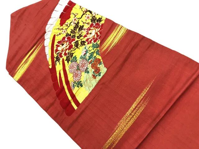6492390: Japanese Kimono / Antique Nagoya Obi / Woven Ume With Peony & Kiku