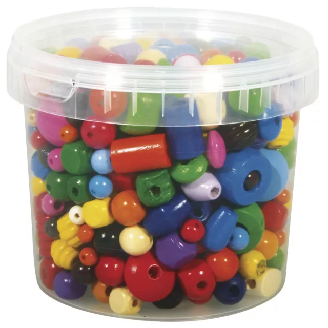 Perles en bois multicolores, 4 - 16 mm ø, boîte 380 g