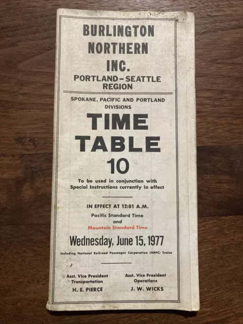 Burlington Northern Time Table 10. Juni 1977 Portland-Seattle Region