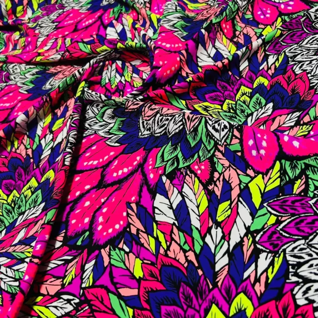 Colorful Feathers Print 4-Way Stretch Fabric 60" wide Swimsuit Spandex By Yard