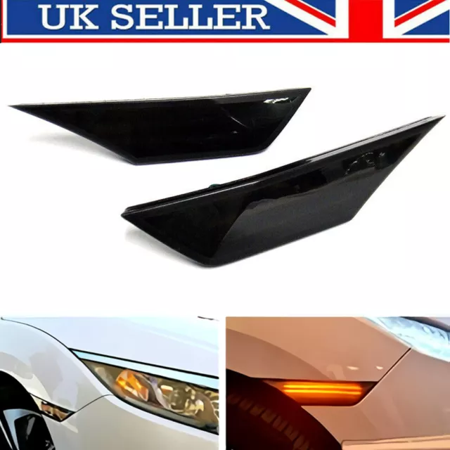 2x Smoked Black Side Indicator LED Repeater Marker Light For 2017+ Honda Civic X