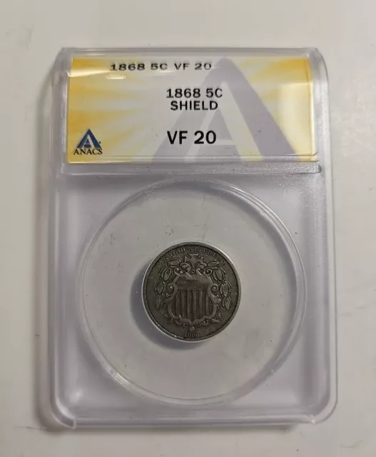 1868 Shield Nickel Anacs VF 20