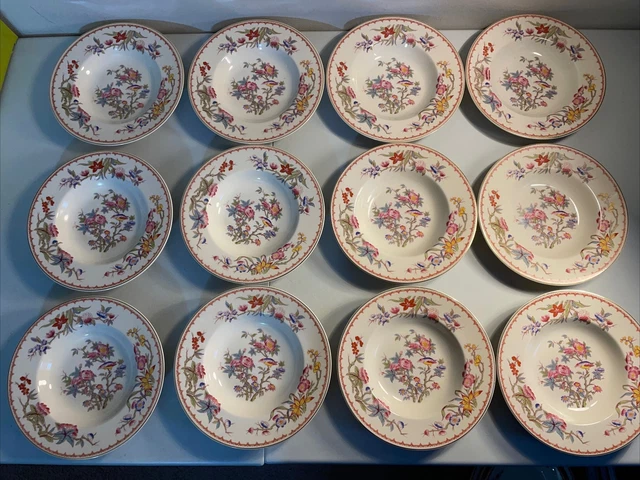 Old Ivory Syracuse China OPCO Flowers Bird Bombay 9" Pasta Bowls Set of 12