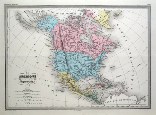 NORTH AMERICA, CANADA, USA  Malte Brun antique map c1850