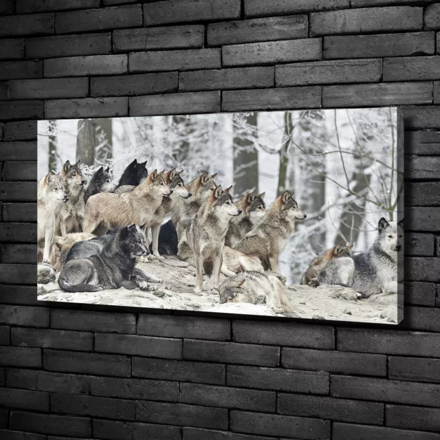 Arte de La Pared Pintura en Lienzo Decoración 100x50 Lobos en invierno