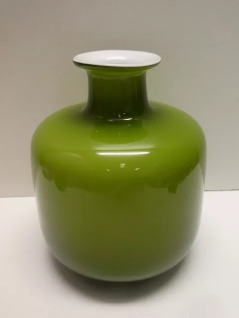 Vintage Mid Century Scandinavian  White Green Cased Art Glass