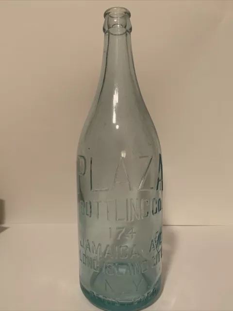 Antique Soda Bottle Plaza Bottling Co Long Island City NY vintage 11”x4” Rare!